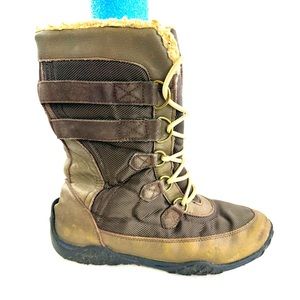 Pajar Women Size 7 Brown Leather Canvas Winter Boot Mid Calf Lace Up Made Canada